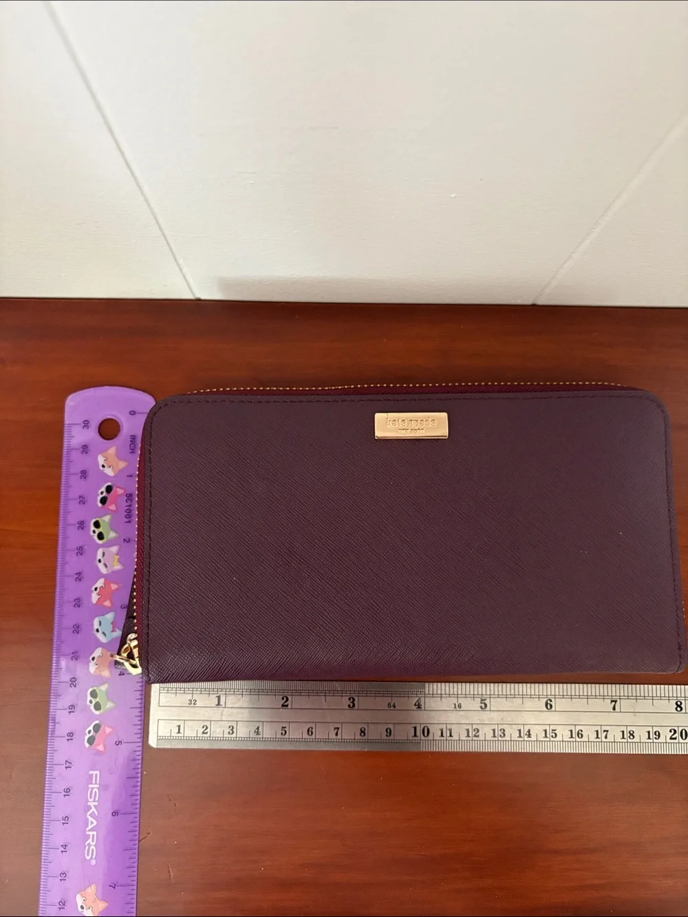 Kate Spade NY Laurel Way Neda Saffiano Burgundy Leather Zip Continental Wallet